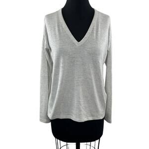 Rag & Bone Gray Knit Sweater Rayon Rib V-Neck Long Sleeve Pullover S Small